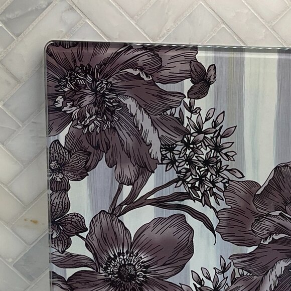 MacKenzie-Childs Glass Worktop Saver / Serving Board — Large Floral on Sterling - Picture 4 of 16